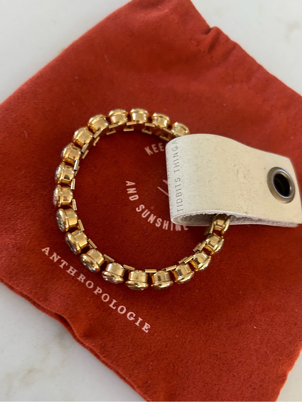 NWT Anthropologie gold stretch bracelet with crystals - Picture 4 of 7